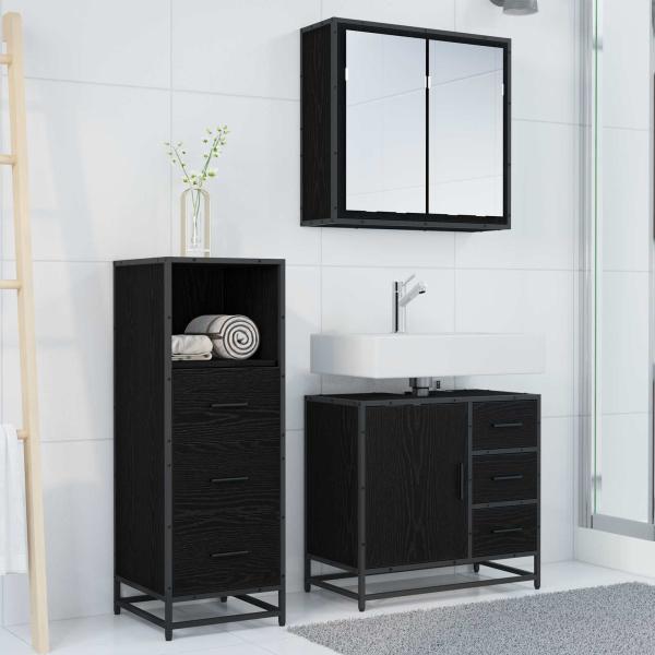 Badezimmermöbel-Set 3 stk. Schwarz Eichen-Optik