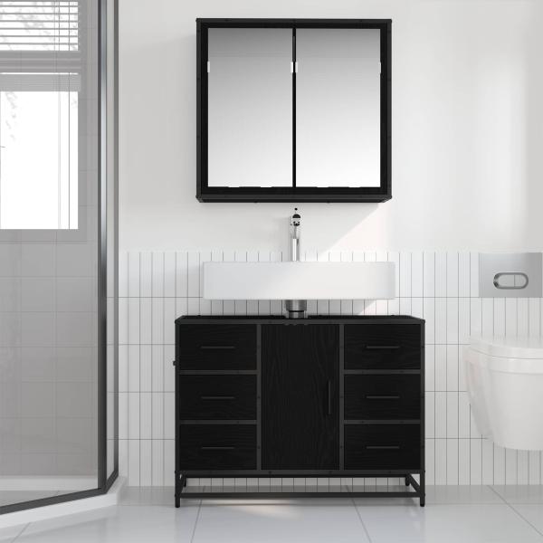 Badezimmermöbel-Set 2 stk. Schwarz Eichen-Optik 80 x 33 x 60 cm
