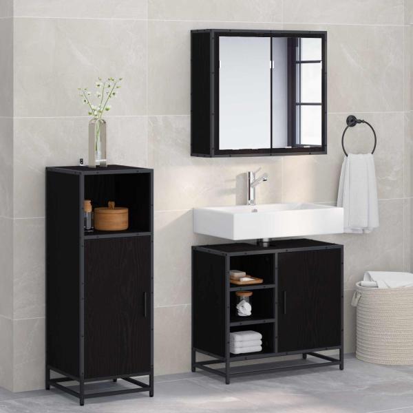 ARDEBO.de - Badezimmermöbel-Set 3 stk. Schwarz Eichen-Optik 65 x 33 x 60 cm