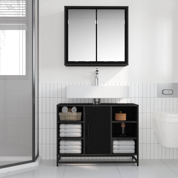 Badezimmermöbel-Set 2 stk. Schwarz Eichen-Optik 80 x 33 x 60 cm