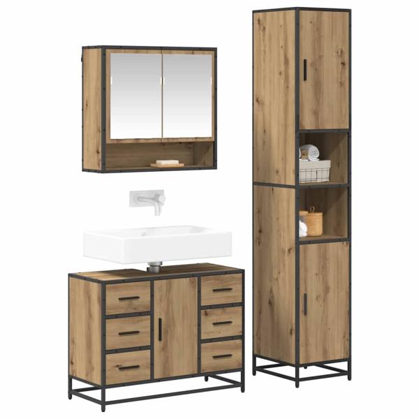 Badezimmermöbel-Set 3 stk. Artisan-Eiche 90 x 33 x 60 cm