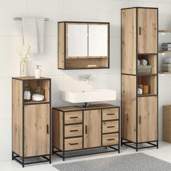 Badezimmermöbel-Set 3 stk. Artisan-Eiche 90 x 33 x 60 cm