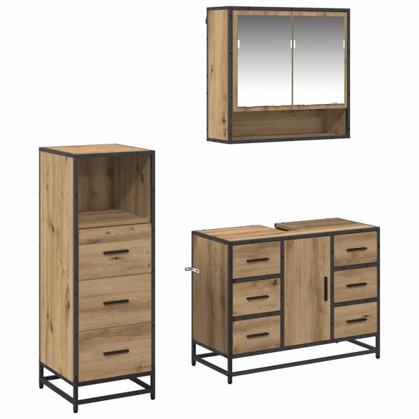 Badezimmermöbel-Set 3 stk. Artisan-Eiche 80 x 33 x 60 cm