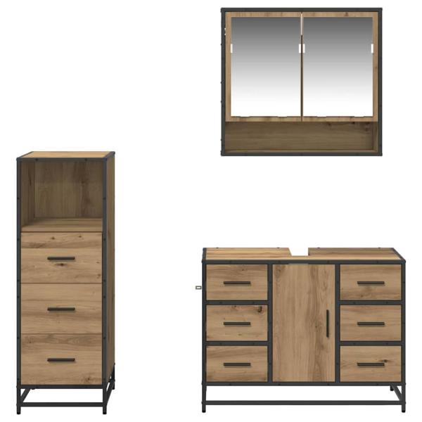 Badezimmermöbel-Set 3 stk. Artisan-Eiche 80 x 33 x 60 cm