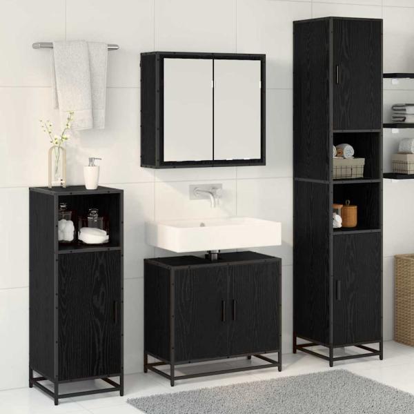 Badezimmermöbel-Set 4 stk. Schwarz Eichen-Optik 65 x 33 x 60 cm