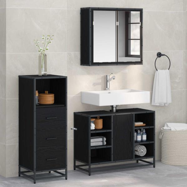 ARDEBO.de - Badezimmermöbel-Set 3 stk. Schwarz Eichen-Optik 80 x 33 x 60 cm