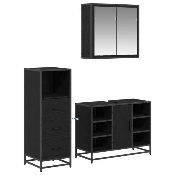 Badezimmermöbel-Set 3 stk. Schwarz Eichen-Optik 80 x 33 x 60 cm