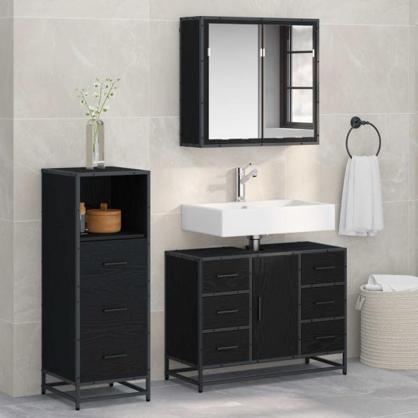 ARDEBO.de - Badezimmermöbel-Set 3 stk. Schwarz Eichen-Optik 80 x 33 x 60 cm