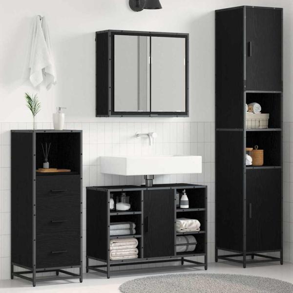 ARDEBO.de - Badezimmermöbel-Set 3 stk. Schwarz Eichen-Optik 80 x 33 x 60 cm