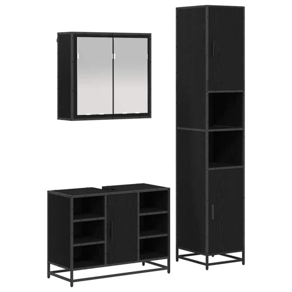 Badezimmermöbel-Set 3 stk. Schwarz Eichen-Optik 80 x 33 x 60 cm
