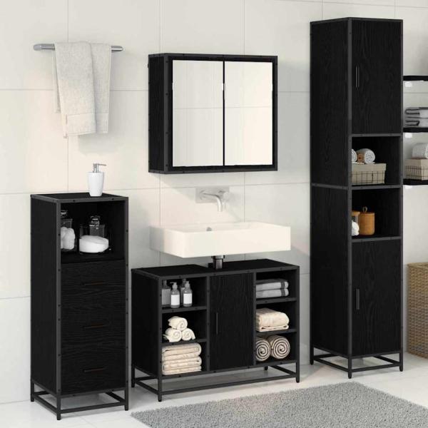 Badezimmermöbel-Set 3 stk. Schwarz Eichen-Optik 80 x 33 x 60 cm
