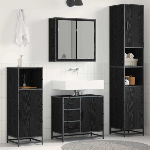 ARDEBO.de - Badezimmermöbel-Set 4 Stk. Schwarz Eichen-Optik Holzwerkstoff