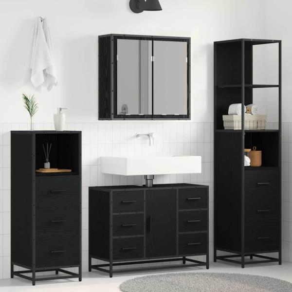 ARDEBO.de - Badezimmermöbel-Set 4 Stk. Schwarz Eichen-Optik Holzwerkstoff