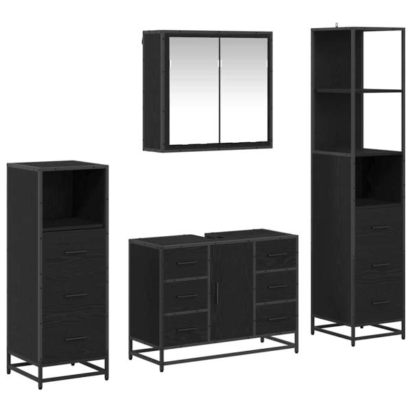 Badezimmermöbel-Set 4 Stk. Schwarz Eichen-Optik Holzwerkstoff