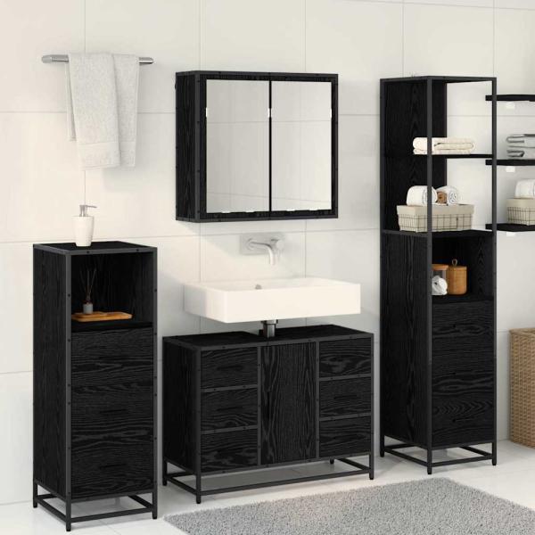 Badezimmermöbel-Set 4 Stk. Schwarz Eichen-Optik Holzwerkstoff