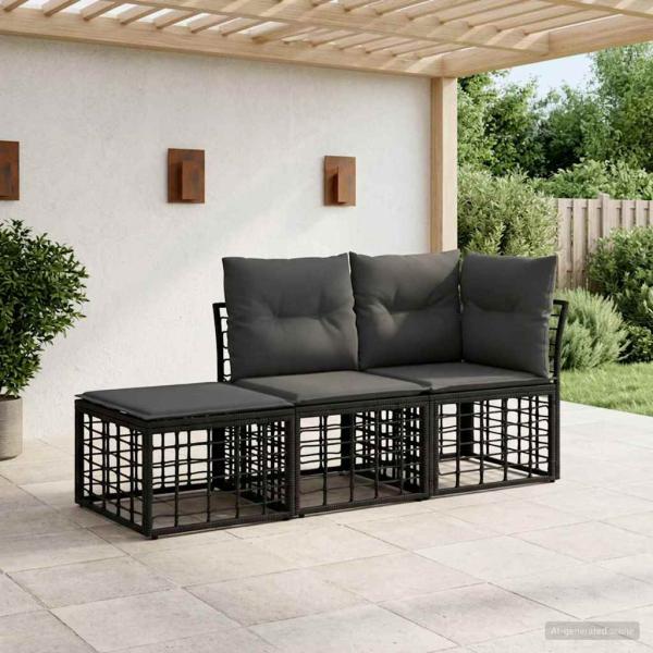 ARDEBO.de - Outdoor-Sofagarnitur 3 stk. Schwarz Polyester