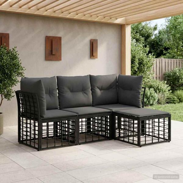 ARDEBO.de - Outdoor-Sofagarnitur Schwarz Polyester