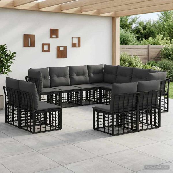 ARDEBO.de - Outdoor-Sofagarnitur Schwarz Polyester