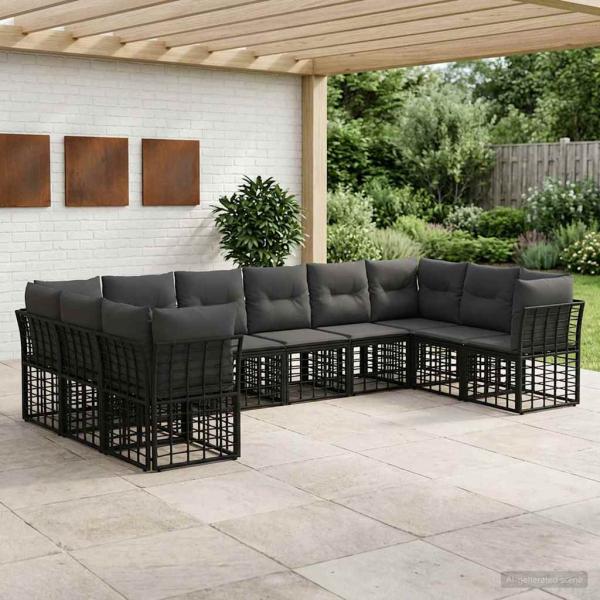ARDEBO.de - Outdoor-Sofagarnitur Schwarz und Dunkelgrau Polyester