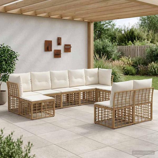 ARDEBO.de - Outdoor-Sofagarnitur Natürlich und Cremweiß Polyester