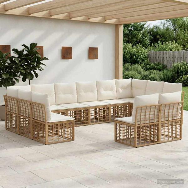 ARDEBO.de - Outdoor-Sofagarnitur Natürlich und Cremweiß Polyester