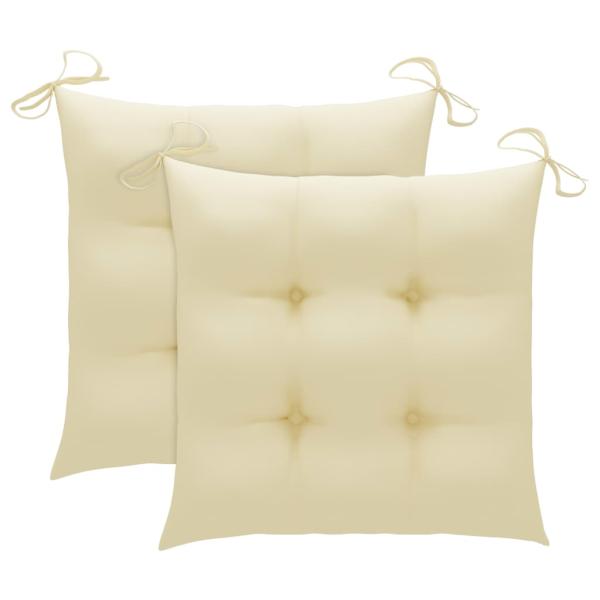 Klappstühle mit cremeweißen Kissen, 2 Stück, Massivholz Teakholz
