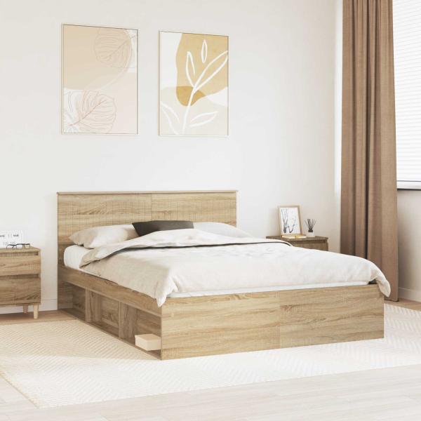 ARDEBO.de - Bettrahmen Sonoma-Eiche 150 x 200 cm Massives Kiefernholz