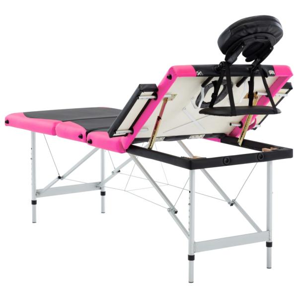 Massageliege Klappbar 4-Zonen Aluminiumgestell Schwarz und Rosa