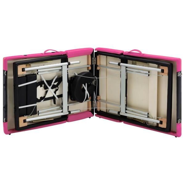 Massageliege Klappbar 4-Zonen Aluminiumgestell Schwarz und Rosa