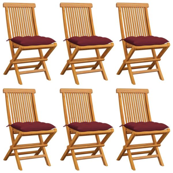 ARDEBO.de - Gartenstühle mit Weinroten Kissen 6 Stk. Massivholz Teak