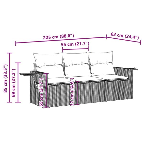 3-tlg. Garten-Sofagarnitur mit Kissen Hellgrau Poly Rattan