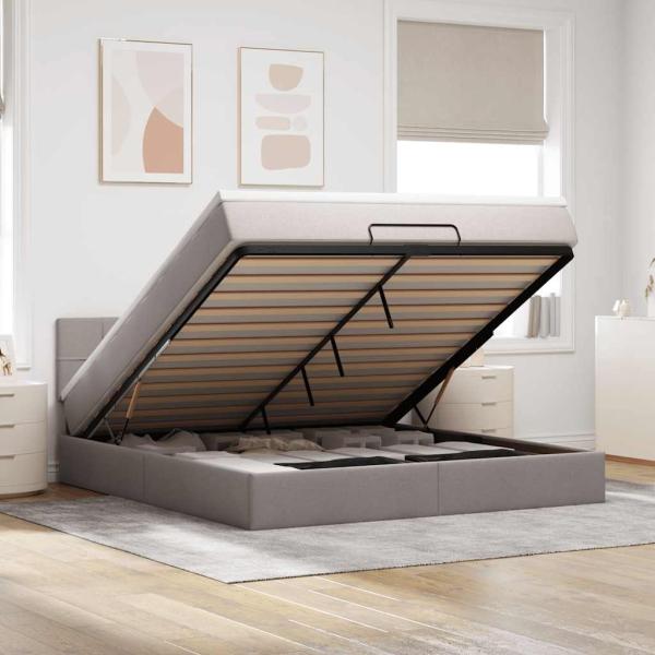 ARDEBO.de - Ottomane Bett mit Matratze & LEDs Taupe 180x200 cm Stoff