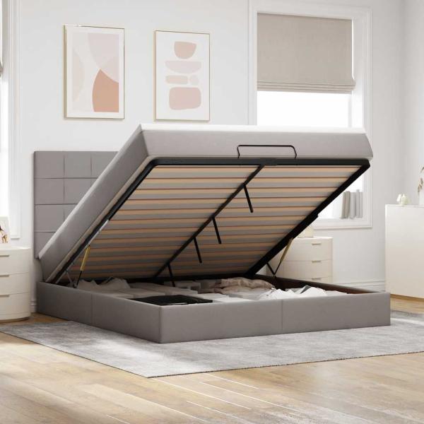 ARDEBO.de - Ottoman-Bett mit Matratze & LEDs Taupe 180x200 cm Stoff