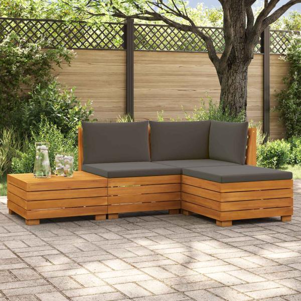 ARDEBO.de - Outdoor-Sofagarnitur mit Kissen 4 Stück Braun Massivholz Akazie