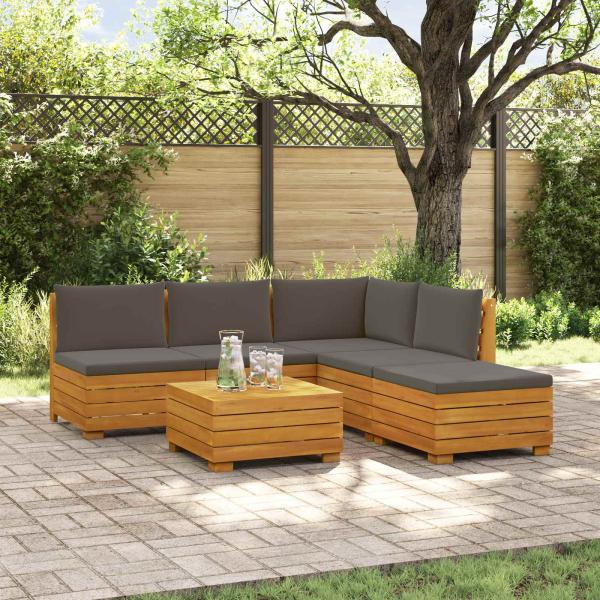 ARDEBO.de - Outdoor-Sofagarnitur mit Kissen 6 Stück Braun Massivholz Akazie
