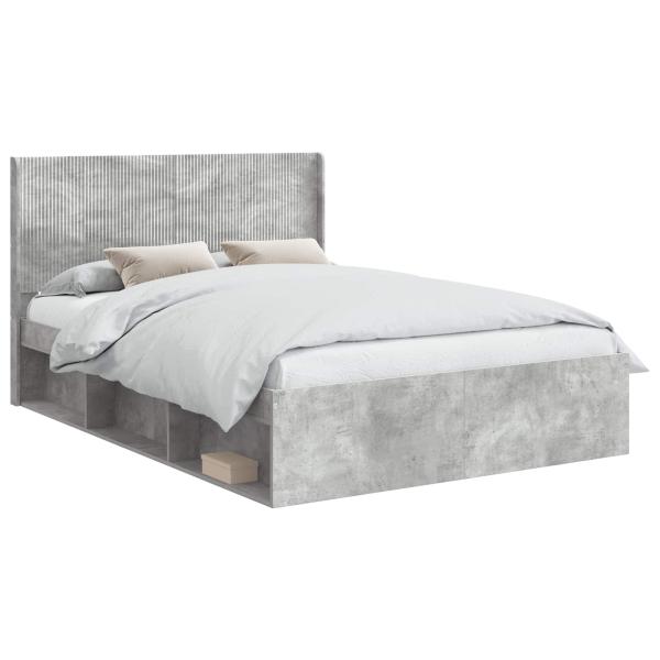 Bettgestell mit Stauraum und Kopfteil Betongrau 150 x 200 cm