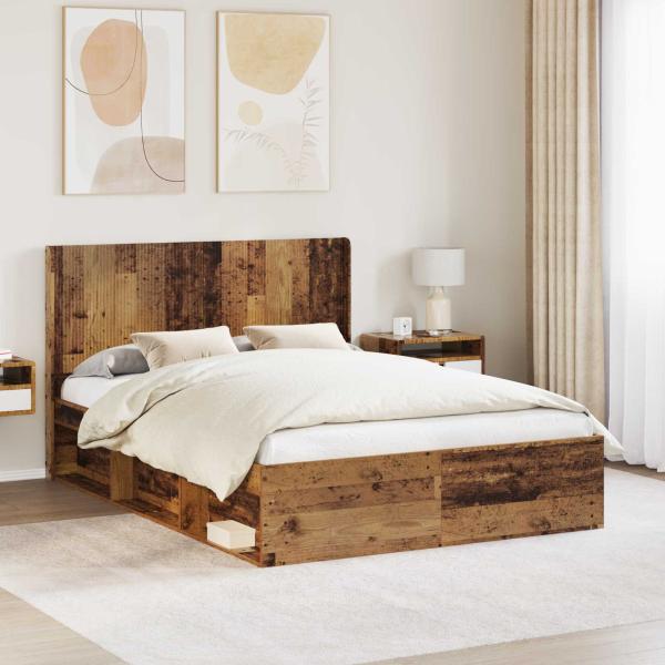 ARDEBO.de - Bettgestell mit Stauraum und Kopfteil Altholz 150 x 200 cm