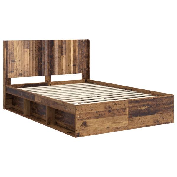 Bettgestell mit Stauraum und Kopfteil Altholz 150 x 200 cm