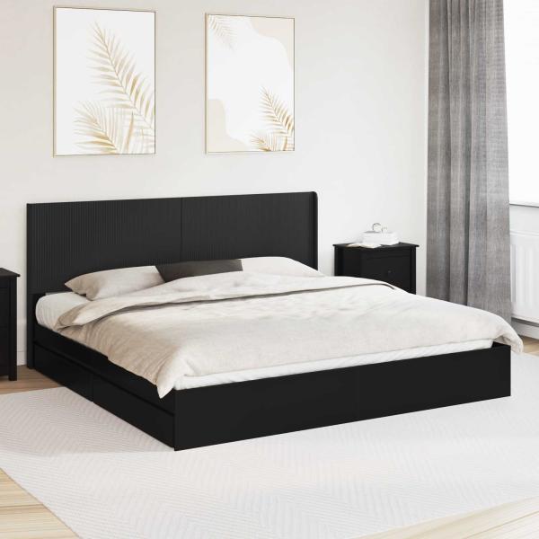 ARDEBO.de - Bettgestell mit Stauraum und Kopfteil Schwarz 200 x 200 cm