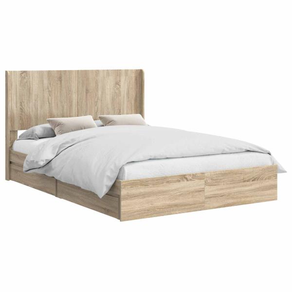 Bettgestell mit Stauraum und Kopfteil 2 stk. Holzwerkstoff