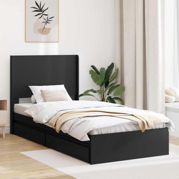 ARDEBO.de - Bettgestell mit Stauraum und Kopfteil Schwarz 75 x 190 cm