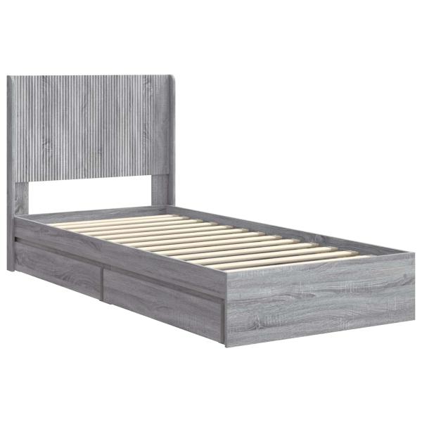 Bettgestell mit Stauraum und Kopfteil Grau Sonoma 75 x 190 cm