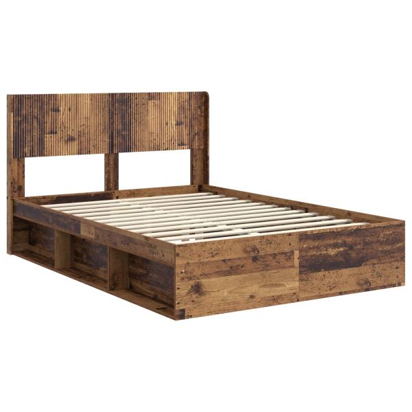 Bettgestell mit Stauraum und Kopfteil Altholz 150 x 200 cm