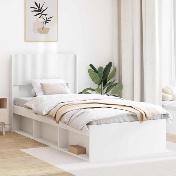 ARDEBO.de - Bettgestell mit Stauraum und Kopfteil Weiß 75 x 190 cm