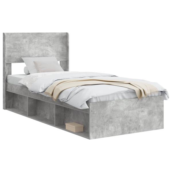 Bettgestell mit Stauraum und Kopfteil Betongrau 75 x 190 cm
