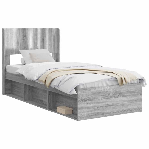 Bettgestell mit Stauraum und Kopfteil Grau Sonoma 75 x 190 cm