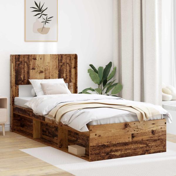 ARDEBO.de - Bettgestell mit Stauraum und Kopfteil Altholz 75 x 190 cm
