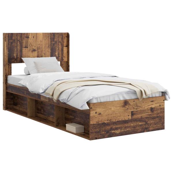 Bettgestell mit Stauraum und Kopfteil Altholz 75 x 190 cm