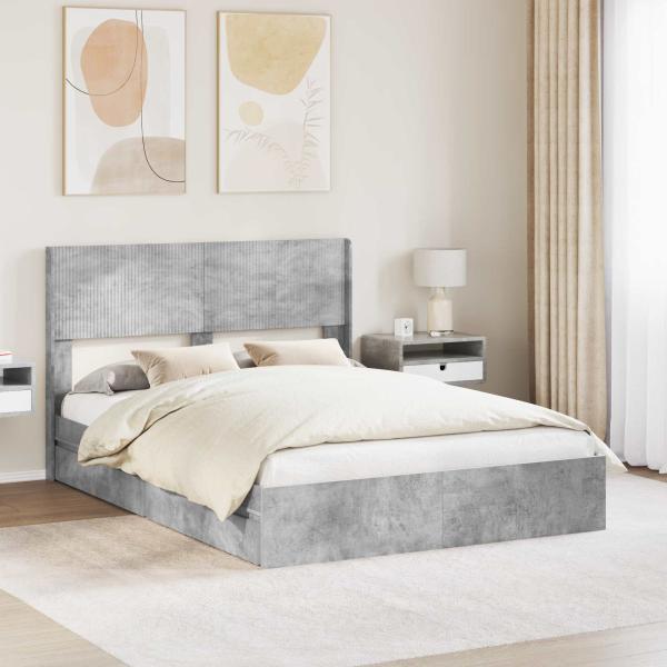 ARDEBO.de - Bettgestell mit Stauraum und Kopfteil Betongrau 150 x 200 cm