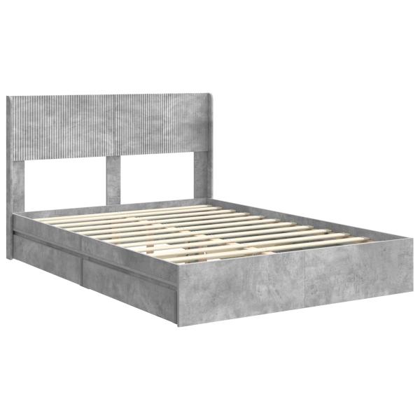 Bettgestell mit Stauraum und Kopfteil Betongrau 150 x 200 cm